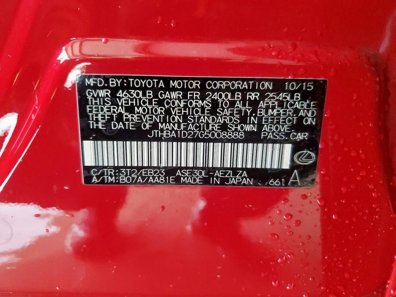 2016 LEXUS IS 200T JTHBA1D27G5008888