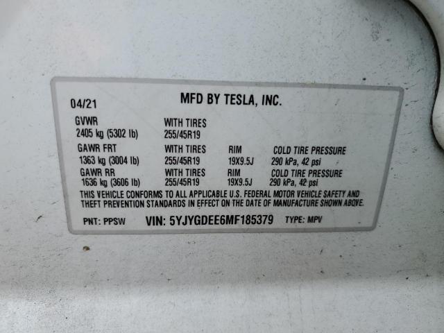 2021 TESLA MODEL Y 5YJYGDEE6MF185379