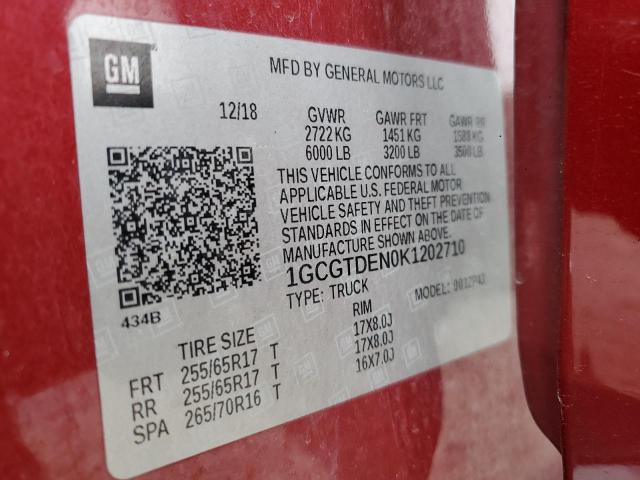 2019 CHEVROLET COLORADO Z - 1GCGTDEN0K1202710