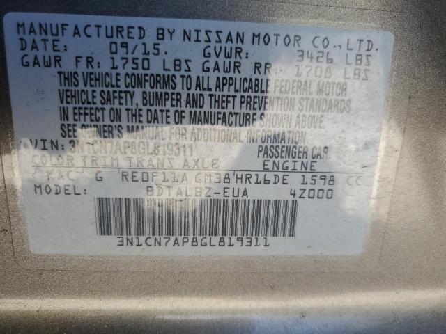 2016 NISSAN VERSA S - 3N1CN7AP8GL819311