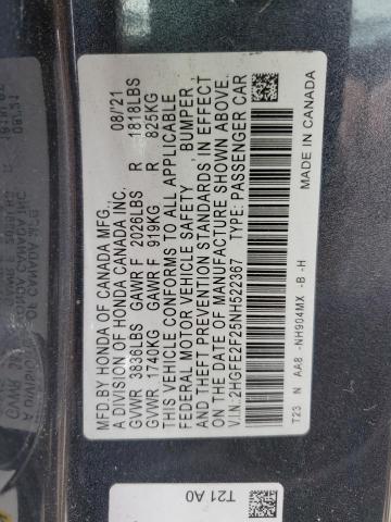 2022 HONDA CIVIC LX 2HGFE2F25NH522367