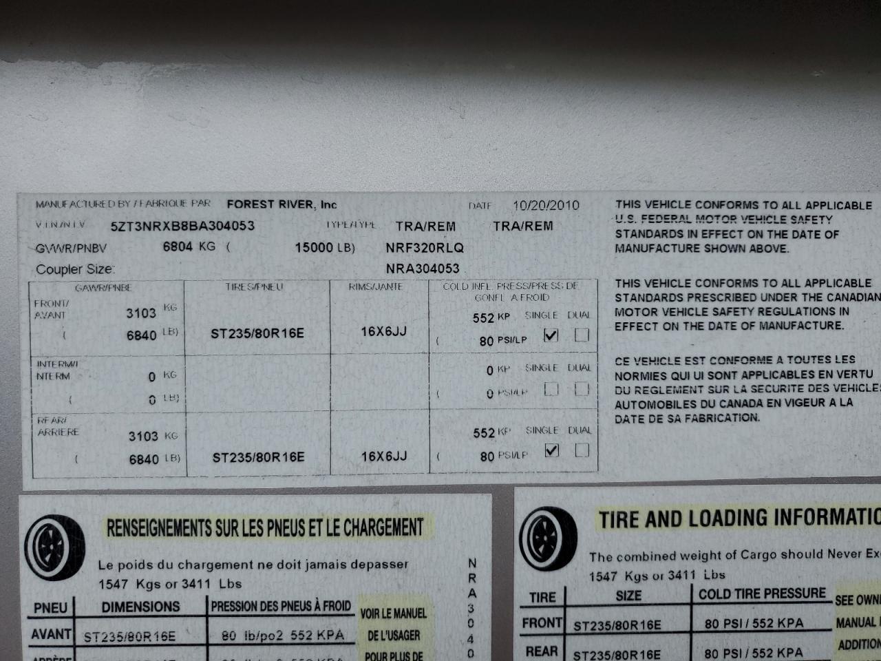 Lot #3209505104 2011 WILDWOOD TRAILER
