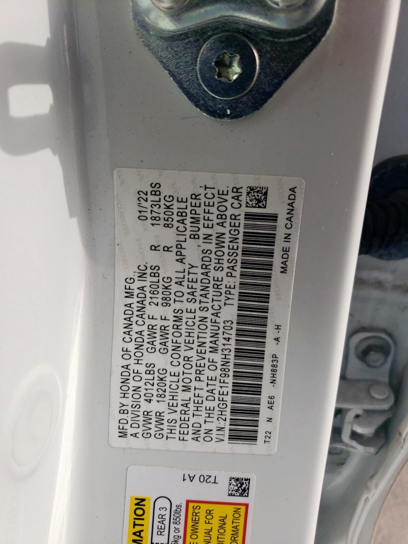 2022 HONDA CIVIC TOUR - 2HGFE1F98NH314703