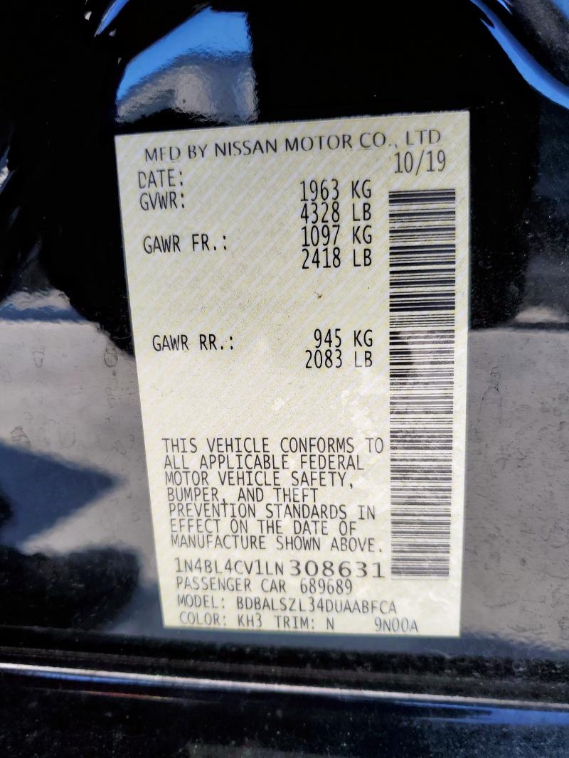 2020 NISSAN ALTIMA SR 1N4BL4CV1LN308631