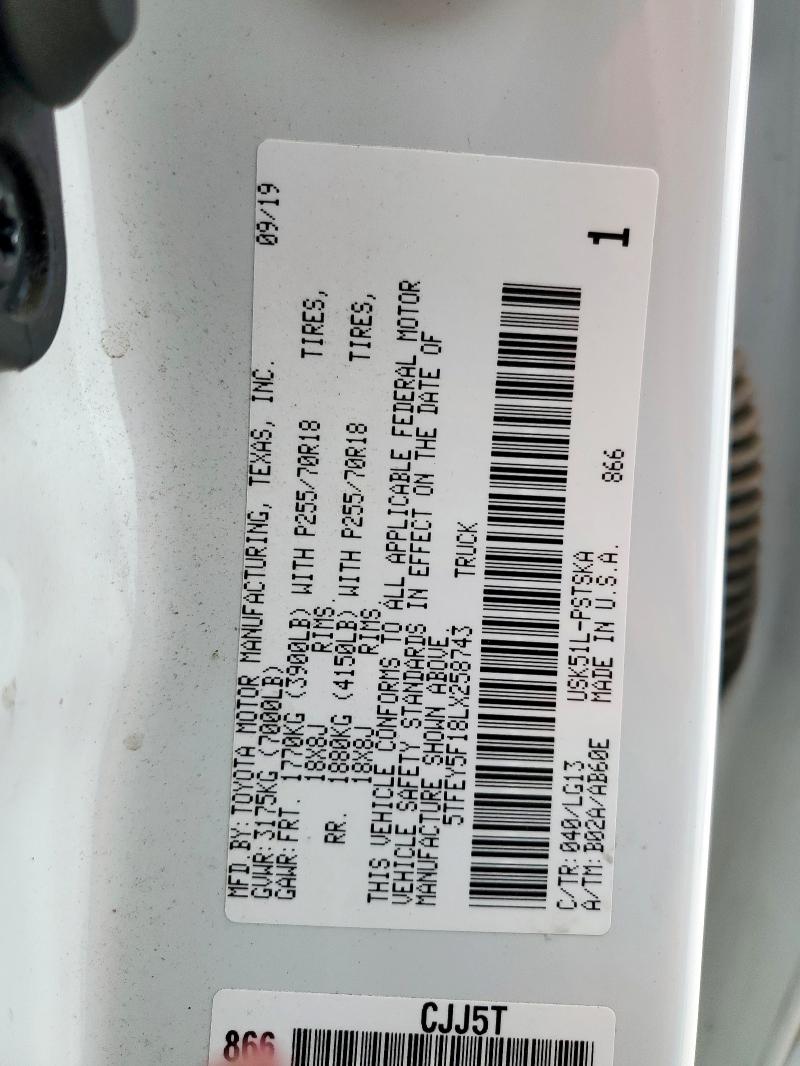 2020 TOYOTA TUNDRA CRE 5TFEY5F18LX258743