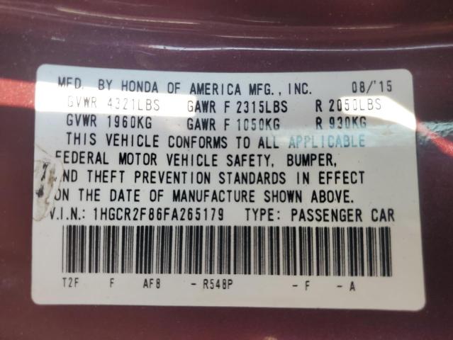 2015 HONDA ACCORD EXL 1HGCR2F86FA265179