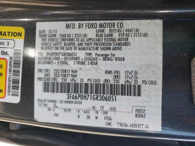 2016 FORD FUSION SE 3FA6P0H71GR306051