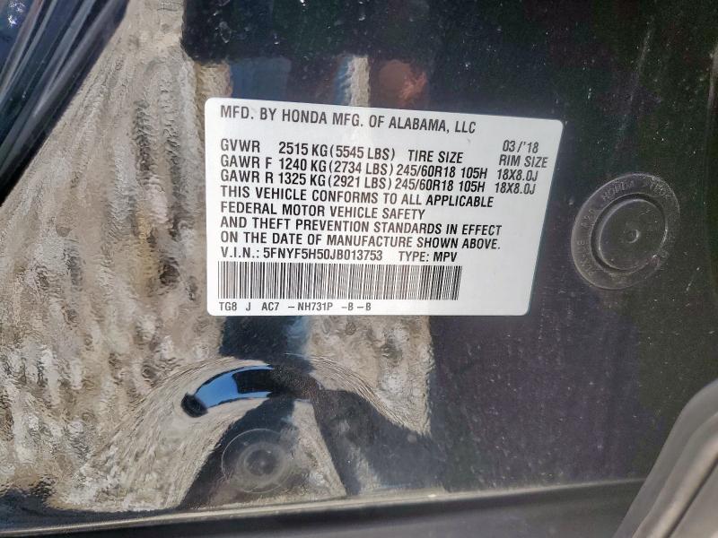 2018 HONDA PILOT EXL - 5FNYF5H50JB013753