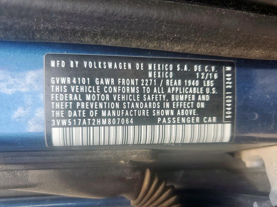 2017 VOLKSWAGEN BEETLE S/S 3VW517AT2HM807064