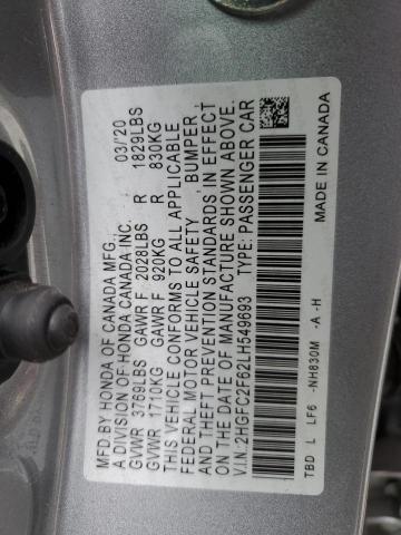 2020 HONDA CIVIC LX 2HGFC2F62LH549693