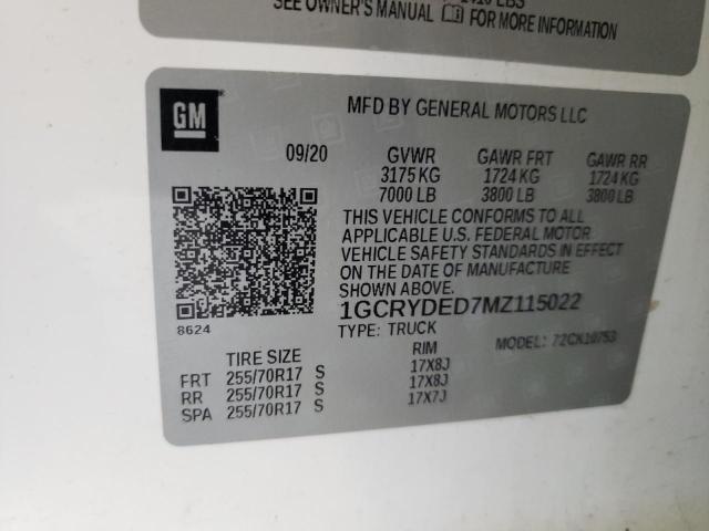 2021 CHEVROLET 1500 - 1GCRYDED7MZ115022