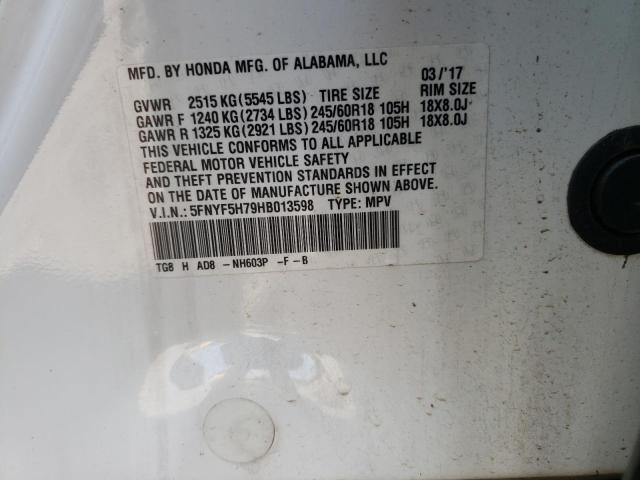 2017 HONDA PILOT EXLN 5FNYF5H79HB013598