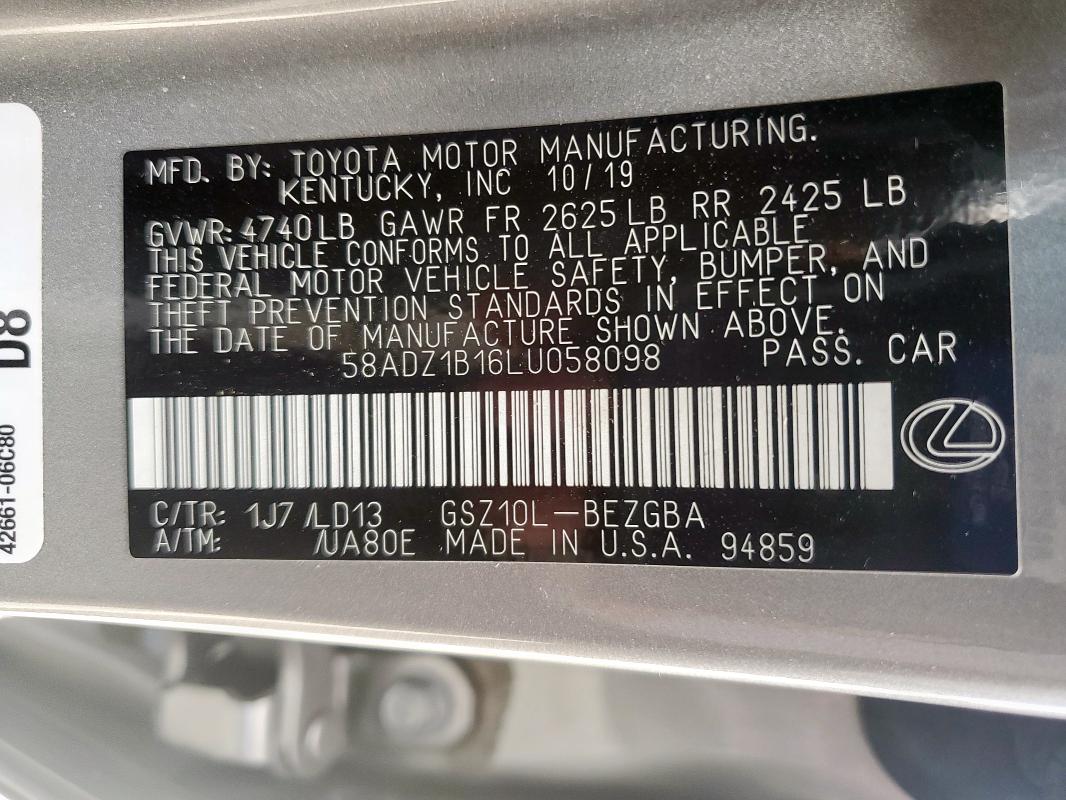 2020 LEXUS ES 350 58ADZ1B16LU058098