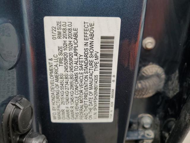 2022 HONDA PILOT SE 5FNYF5H26NB014305