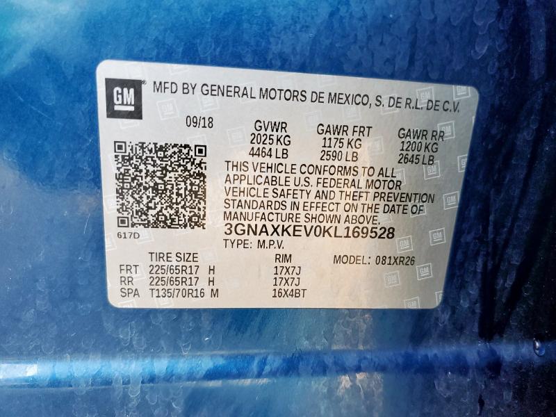 2019 CHEVROLET EQUINOX LT 3GNAXKEV0KL169528