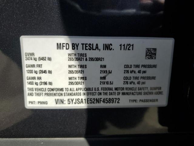2022 TESLA MODEL S 5YJSA1E52NF458972