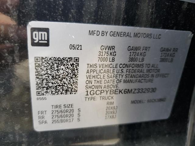 2021 CHEVROLET SILVERADO 1GCPYBEK6MZ332930