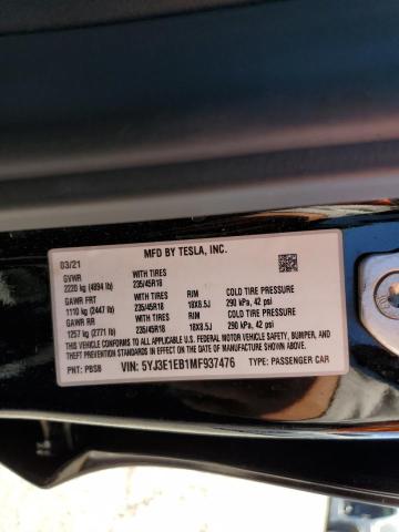 2021 TESLA MODEL 3 5YJ3E1EB1MF937476