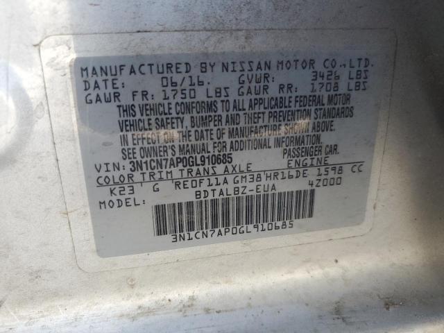 2016 NISSAN VERSA S - 3N1CN7AP0GL910685