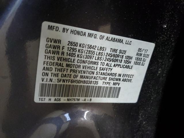 2017 HONDA PILOT EXL - 5FNYF6H50HB038135
