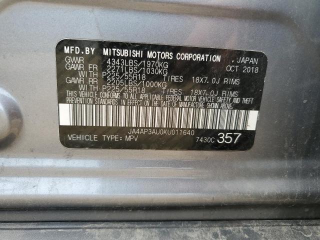 2019 MITSUBISHI OUTLANDER JA4AP3AU0KU011640