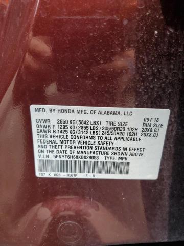 2019 HONDA PILOT TOUR - 5FNYF6H68KB029053