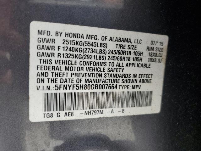 2016 HONDA PILOT EXL - 5FNYF5H80GB007664