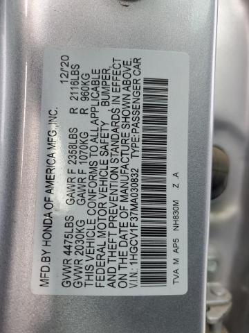 2021 HONDA ACCORD SPORT 1HGCV1F37MA030832