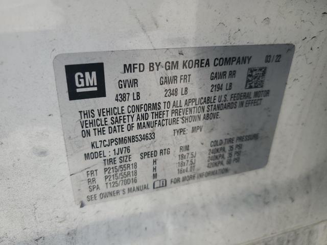 2022 CHEVROLET TRAX 1LT - KL7CJPSM6NB534633