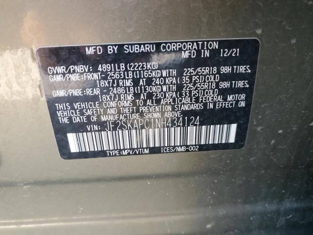 2022 SUBARU FORESTER L JF2SKAPC1NH434124