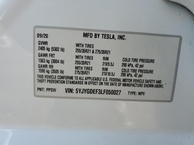 2020 TESLA MODEL Y - 5YJYGDEF3LF050027