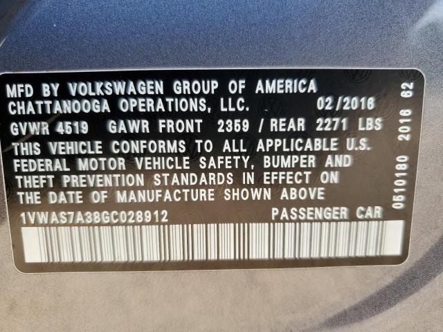 2016 VOLKSWAGEN PASSAT S - 1VWAS7A38GC028912