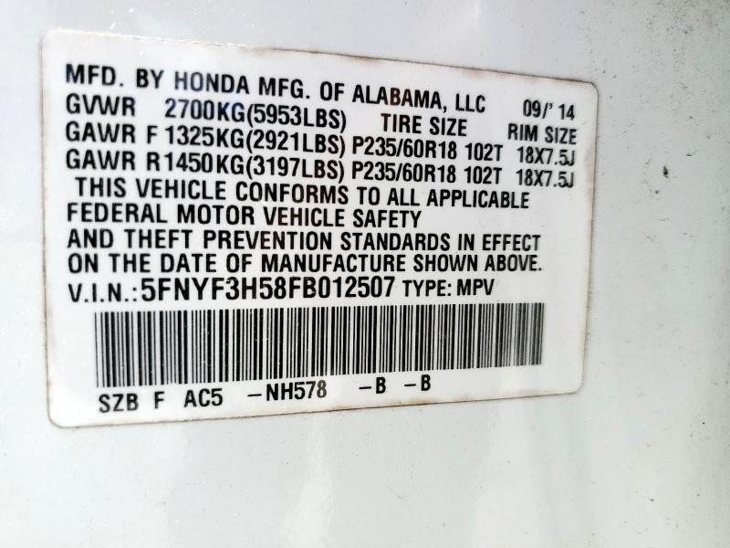 2015 HONDA PILOT EXL - 5FNYF3H58FB012507