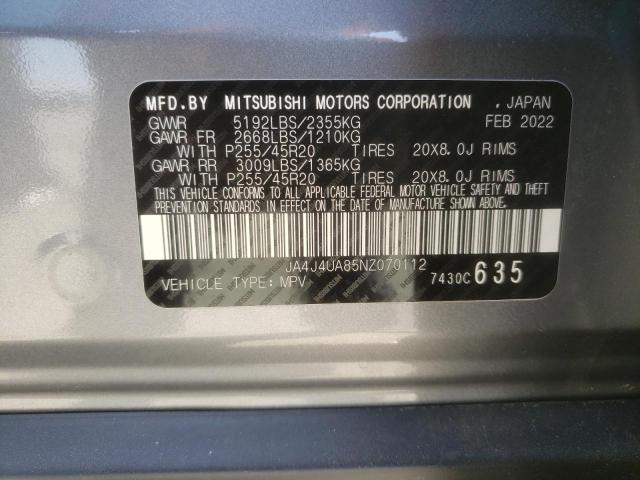 2022 MITSUBISHI OUTLANDER JA4J4UA85NZ070112