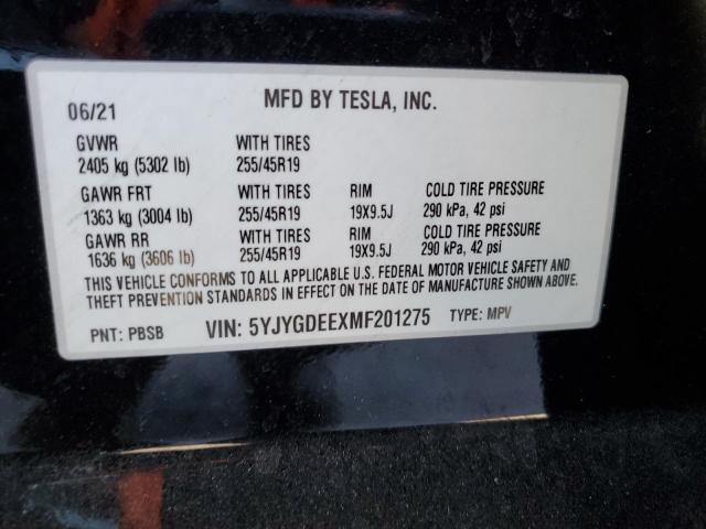 2021 TESLA MODEL Y 5YJYGDEEXMF201275