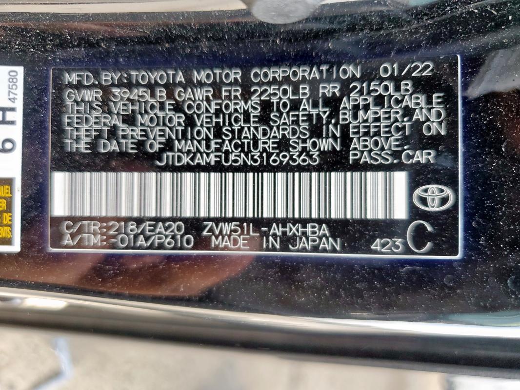 2022 TOYOTA PRIUS NIGH JTDKAMFU5N3169363