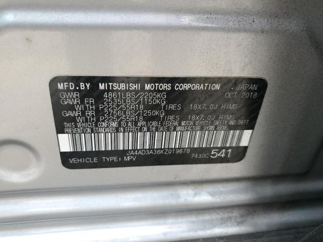 2019 MITSUBISHI OUTLANDER JA4AD3A36KZ019678