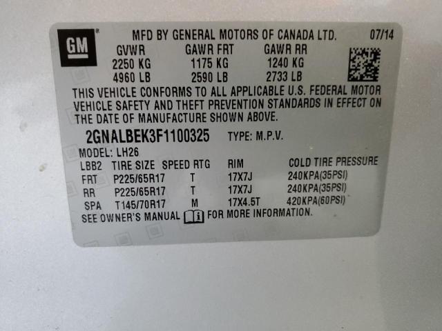 2015 CHEVROLET EQUINOX LT 2GNALBEK3F1100325