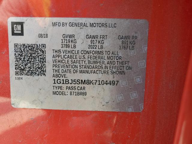 2019 CHEVROLET CRUZE 1G1BJ5SM8K7104497