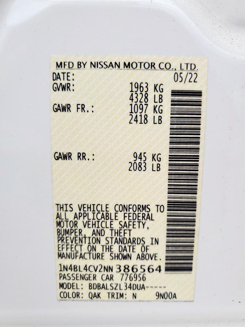 2022 NISSAN ALTIMA SR 1N4BL4CV2NN386564