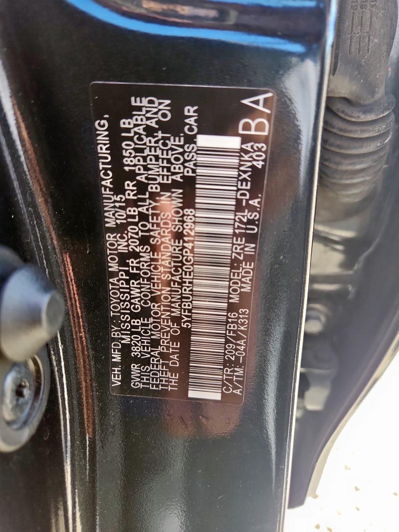 2016 TOYOTA COROLLA L 5YFBURHE0GP412968