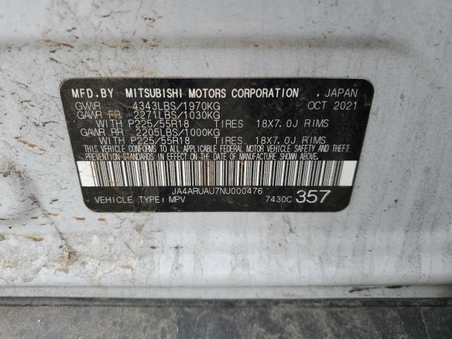 2022 MITSUBISHI OUTLANDER JA4ARUAU7NU000476