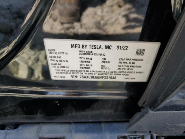 2022 TESLA MODEL X 7SAXCBE66NF331546