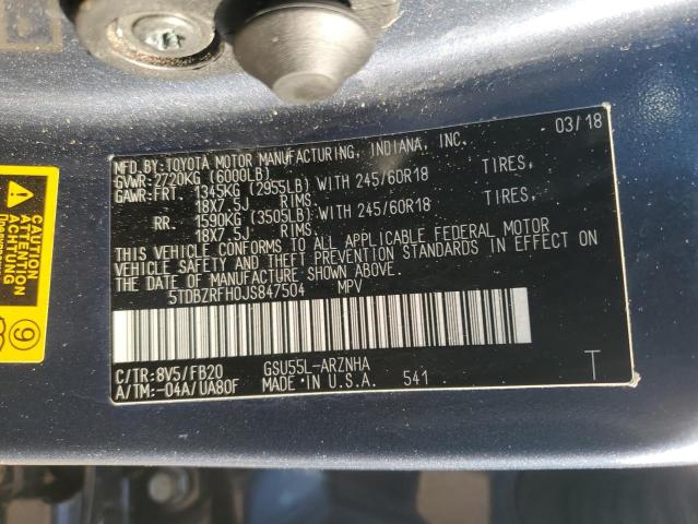 2018 TOYOTA HIGHLANDER 5TDBZRFH0JS847504