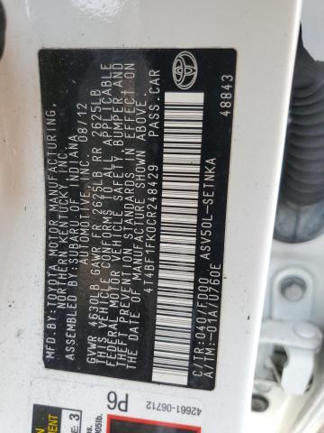 2012 TOYOTA CAMRY BASE - 4T4BF1FK0CR248429