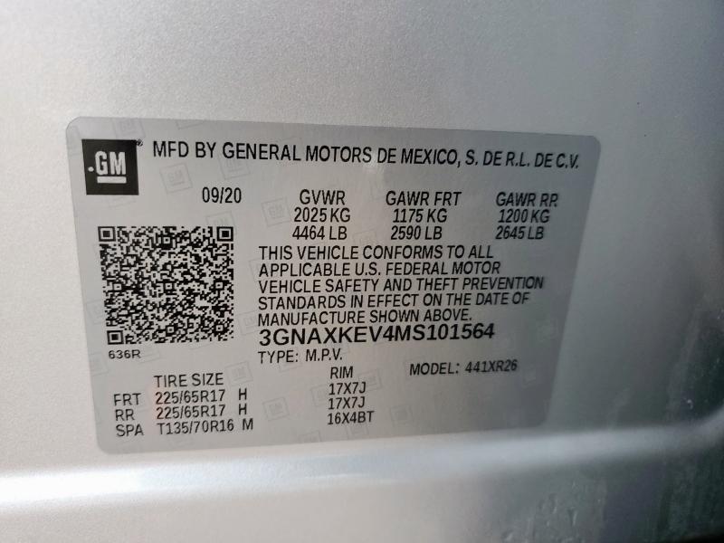 2021 CHEVROLET EQUINOX LT - 3GNAXKEV4MS101564