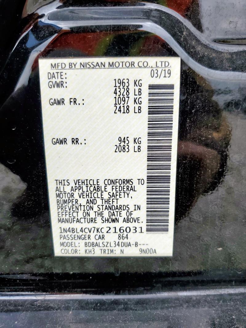 2019 NISSAN ALTIMA SR - 1N4BL4CV7KC216031