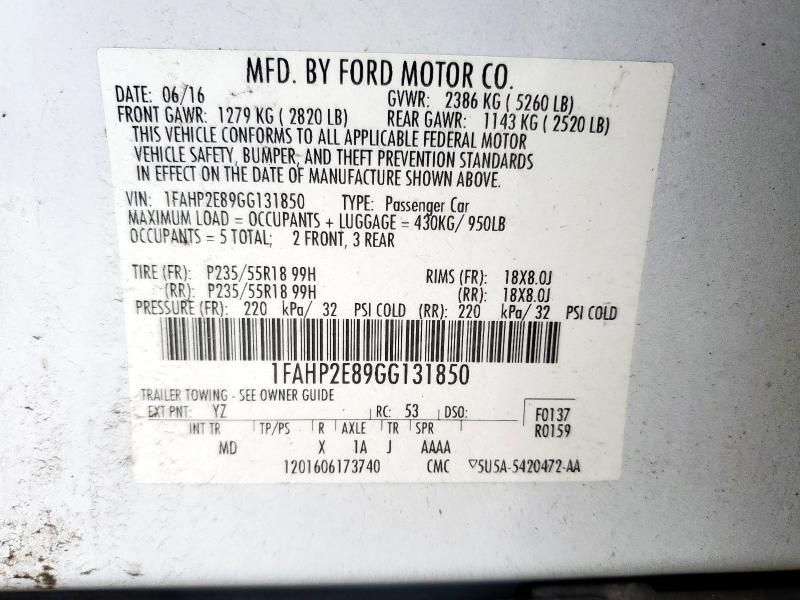 2016 FORD TAURUS SEL 1FAHP2E89GG131850