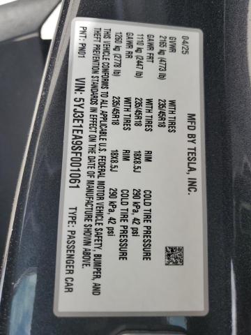 2025 TESLA MODEL 3 5YJ3E1EA9SF001061