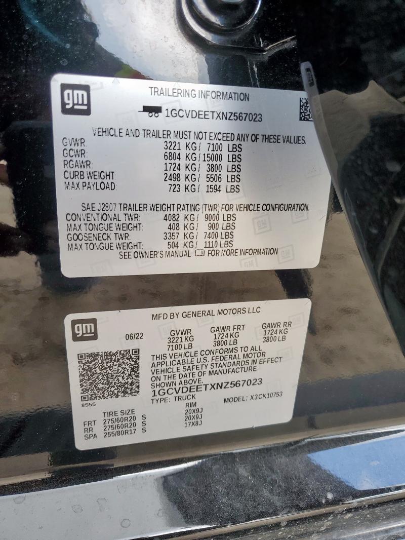 2022 CHEVROLET SILVERADO K1500 RST 1GCVDEETXNZ567023